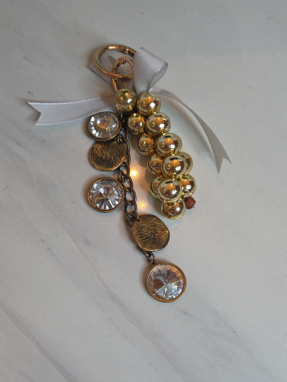 Gold Bead and Crystal Drop Bag Charm